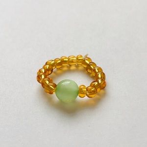 Handmade Beaded Green And Gold Gemstone Ring
